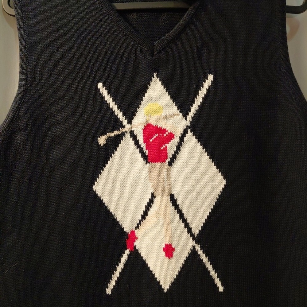 Vintage Liz Sweater Vest Women's M  Golf Scene Knitted Scene V-Neck Retro Preppy